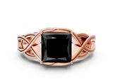Rose gold Fancy Black Princess Cut Solitaire Intertwined Band Prong Setting Ring