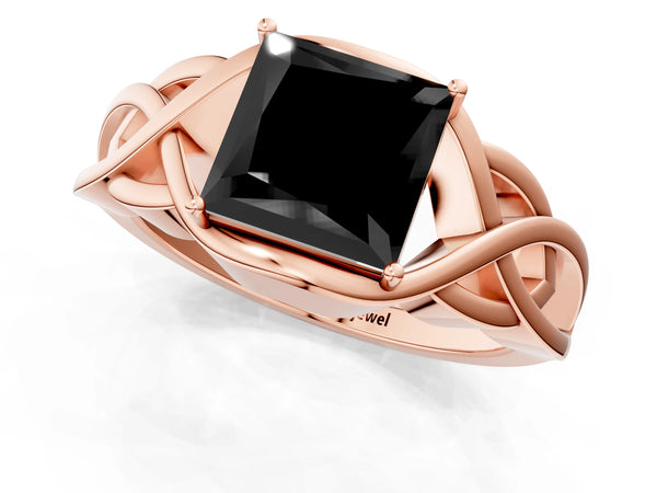Rose Gold Princess Cut Woven Solitaire Engagement Ring Setting for Black Center