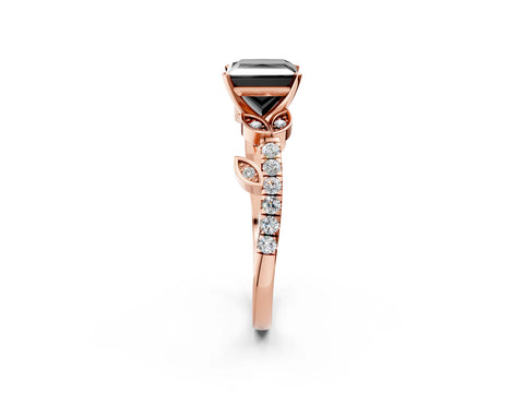 Rose gold Fancy Black Princess Cut Solitaire Leaf-Inspired Diamond Ring with Pavé Band and Four-Prong Setting_10