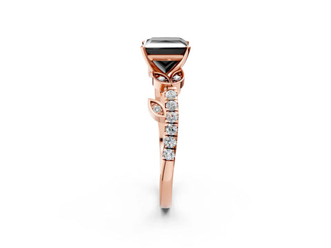 Rose gold Fancy Black Princess Cut Solitaire Leaf-Inspired Diamond Ring with Pavé Band and Four-Prong Setting_2