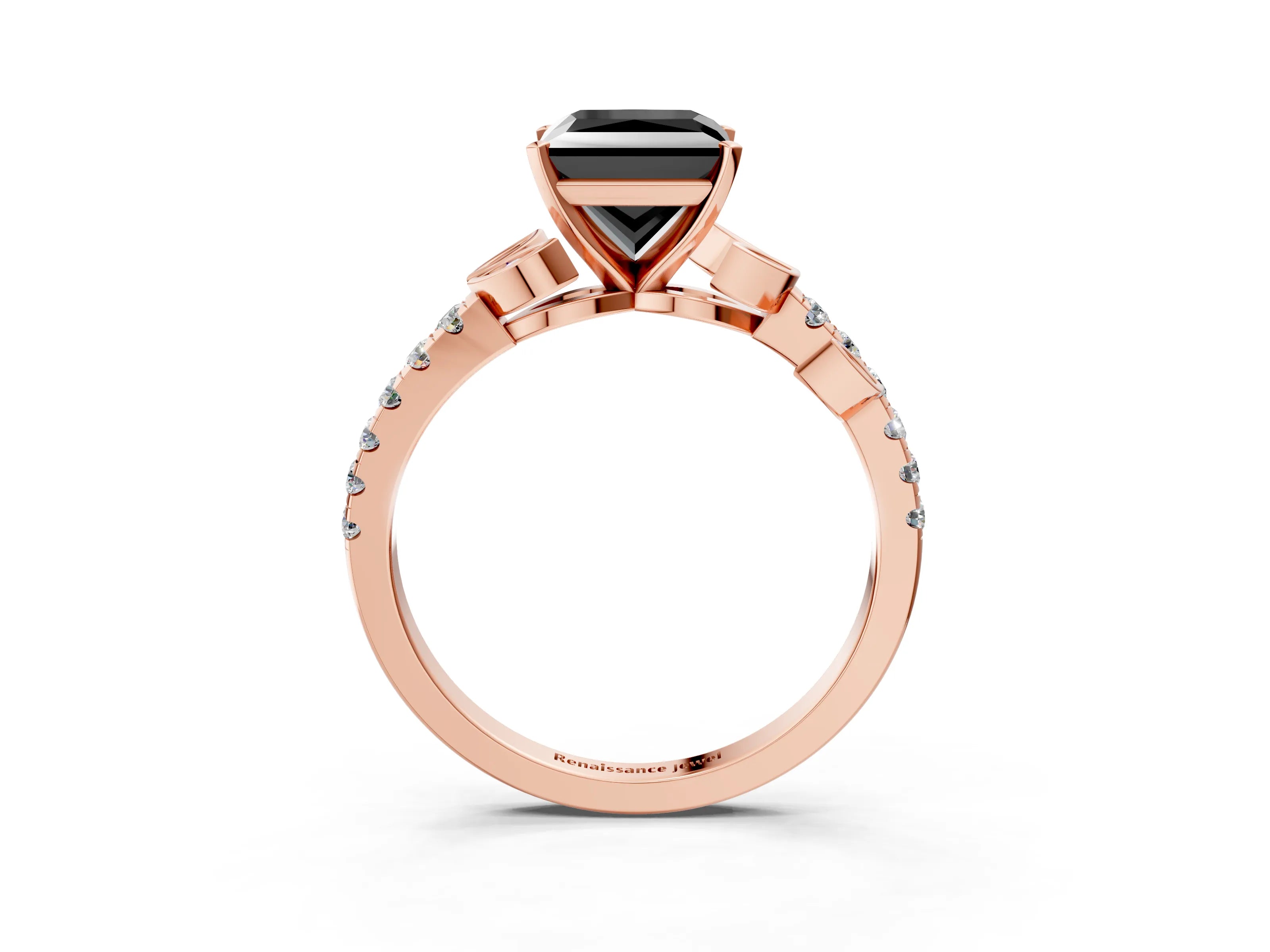 Rose gold Fancy Black Princess Cut Solitaire Leaf-Inspired Diamond Ring with Pavé Band and Four-Prong Setting_3