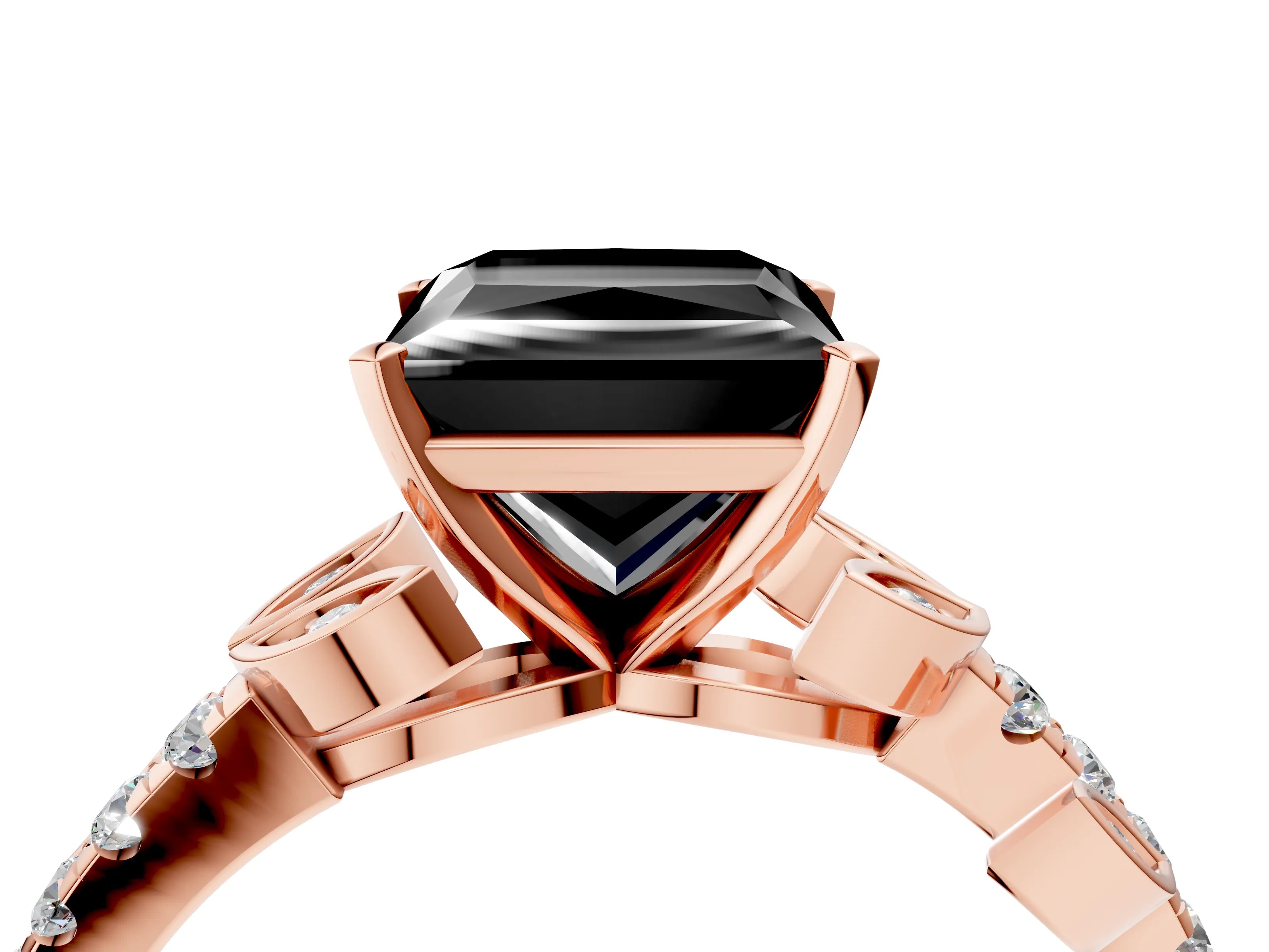 Rose gold Fancy Black Princess Cut Solitaire Leaf-Inspired Diamond Ring with Pavé Band and Four-Prong Setting_4