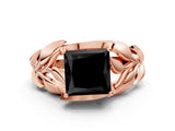 Rose gold Fancy Black Princess Cut Solitaire Leaf-Inspired Engagement Ring with Prong Setting_12