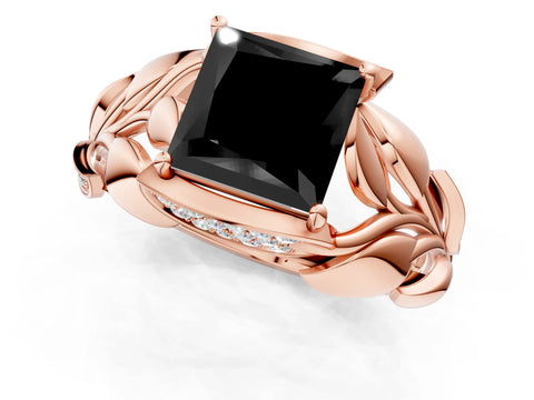 Rose gold Fancy Black Princess Cut Solitaire Leaf-Inspired Engagement Ring with Prong Setting_1