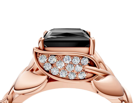 Rose gold Fancy Black Princess Cut Solitaire Leaf-Inspired Engagement Ring with Prong Setting_4