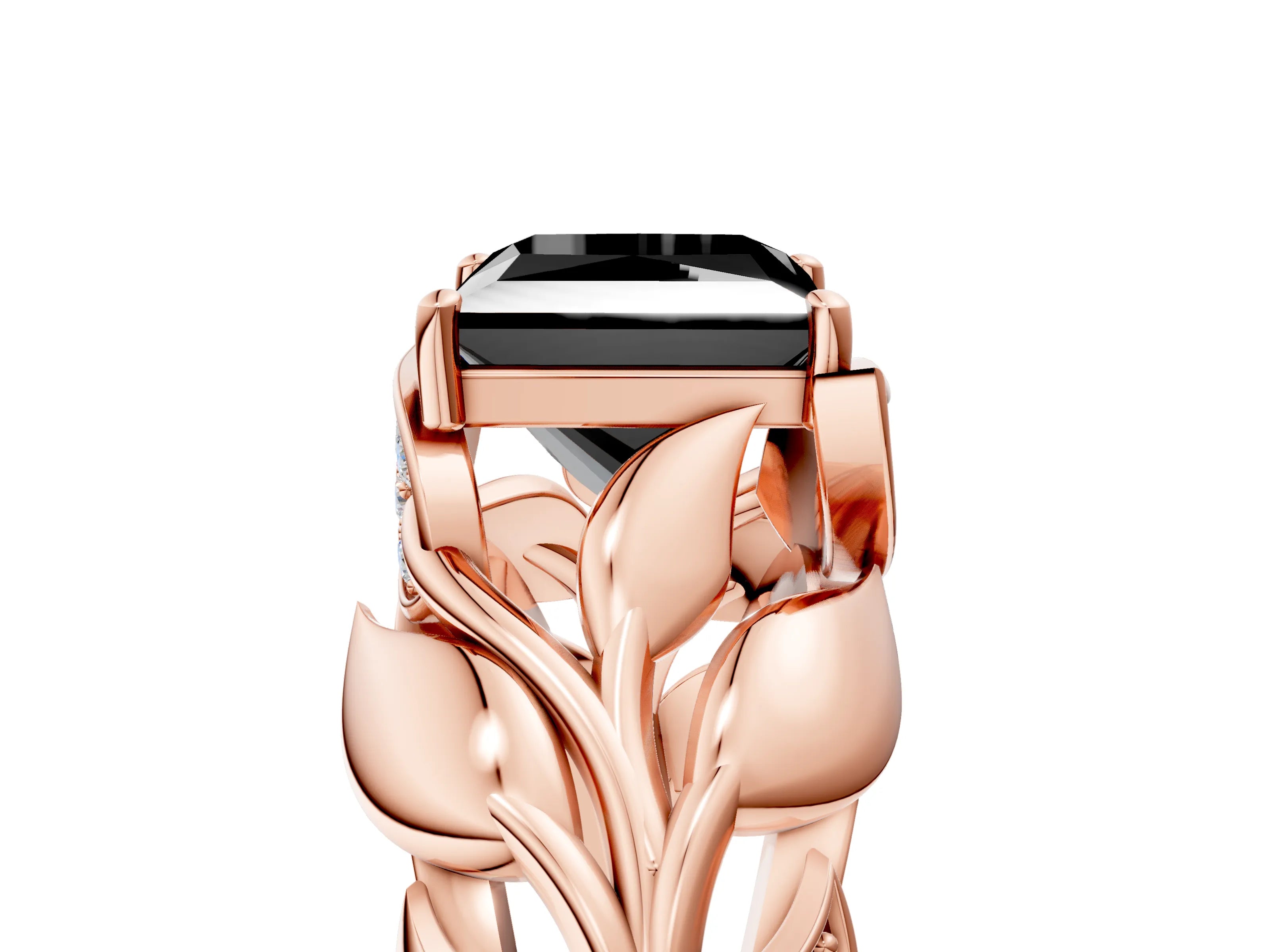 Rose gold Fancy Black Princess Cut Solitaire Leaf-Inspired Engagement Ring with Prong Setting_5