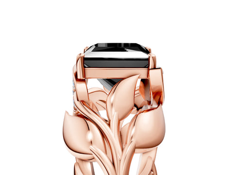 Rose gold Fancy Black Princess Cut Solitaire Leaf-Inspired Engagement Ring with Prong Setting_5