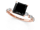 Rose gold Fancy Black Princess Cut Solitaire Marquise Side Stone Prong Setting Ring_1