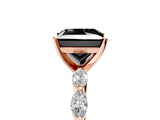 Rose gold Fancy Black Princess Cut Solitaire Marquise Side Stone Prong Setting Ring_5