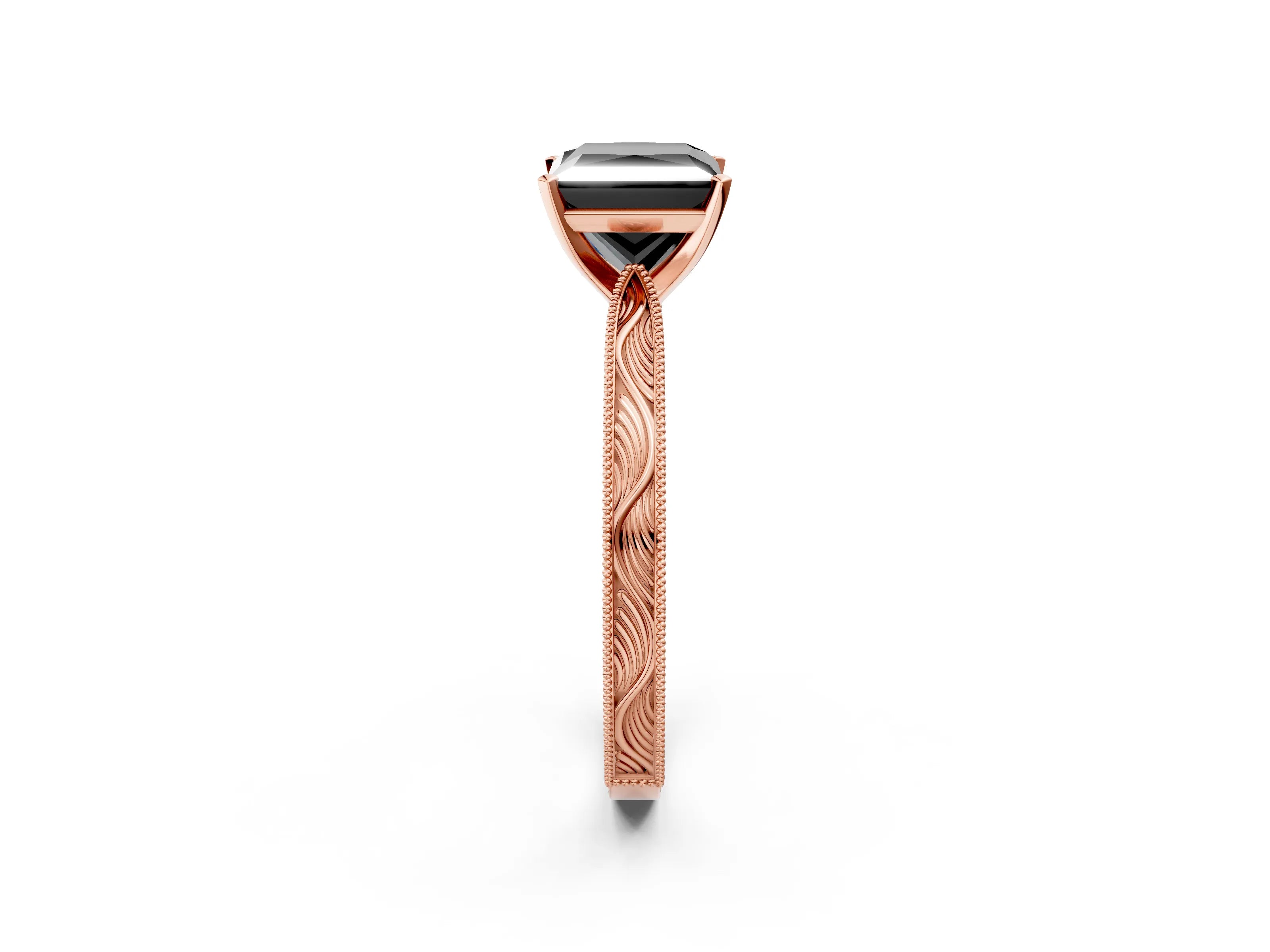 Rose gold Fancy Black Princess Cut Solitaire Milgrain Engraved Band with Four-Prong Setting_2