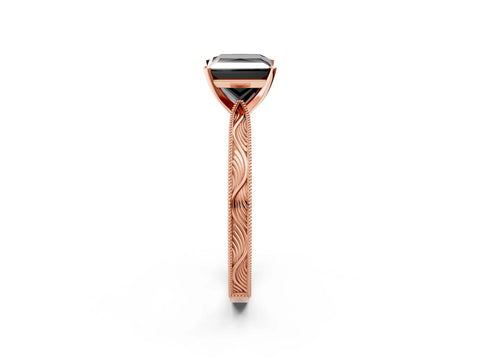 Rose gold Fancy Black Princess Cut Solitaire Milgrain Engraved Band with Four-Prong Setting_2