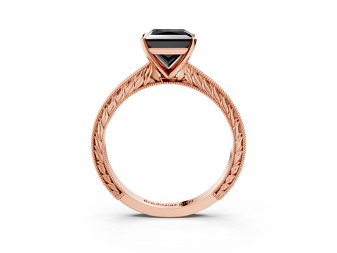 Rose gold Fancy Black Princess Cut Solitaire Milgrain Engraved Band with Four-Prong Setting_3