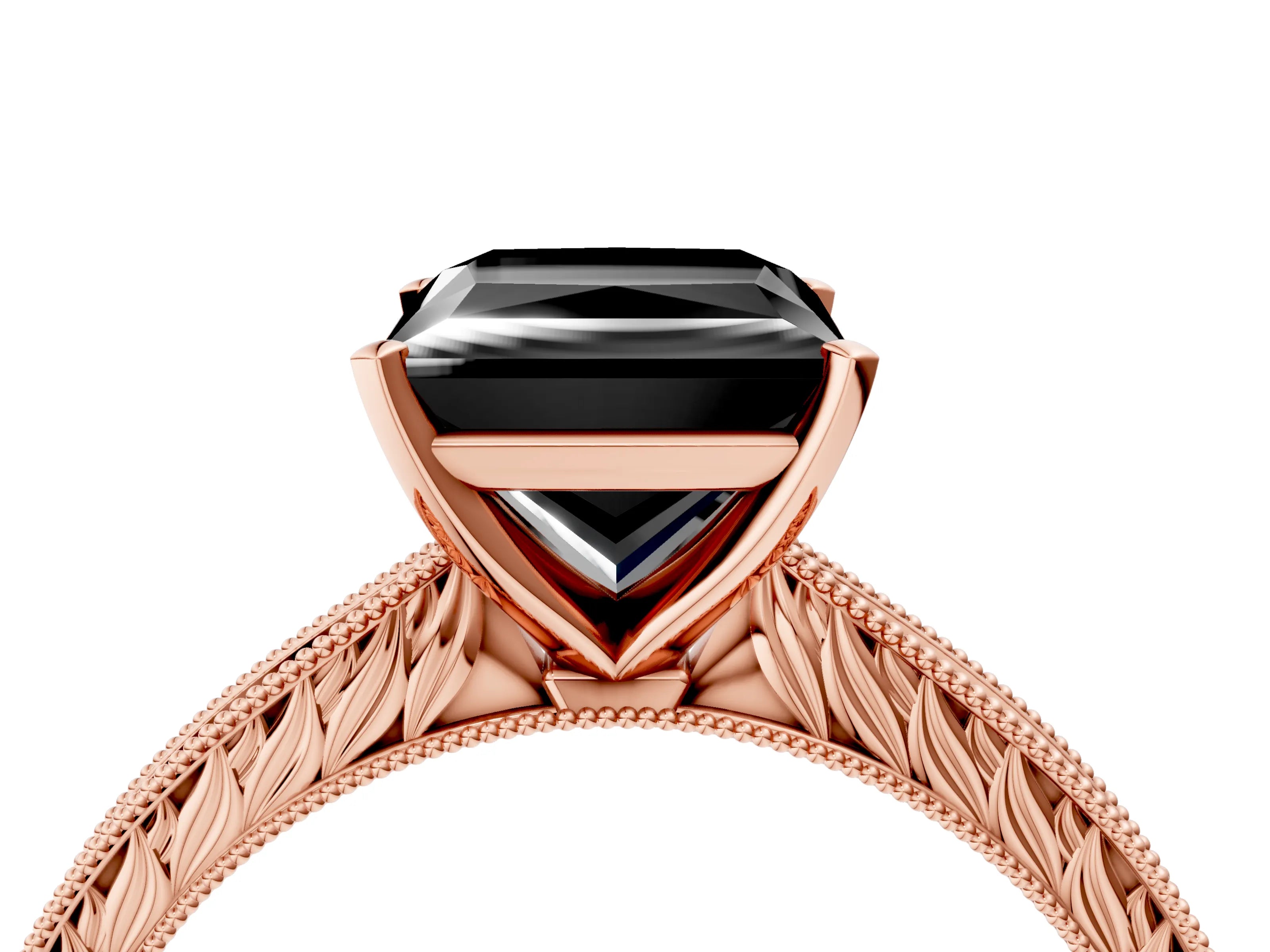 Rose gold Fancy Black Princess Cut Solitaire Milgrain Engraved Band with Four-Prong Setting_4