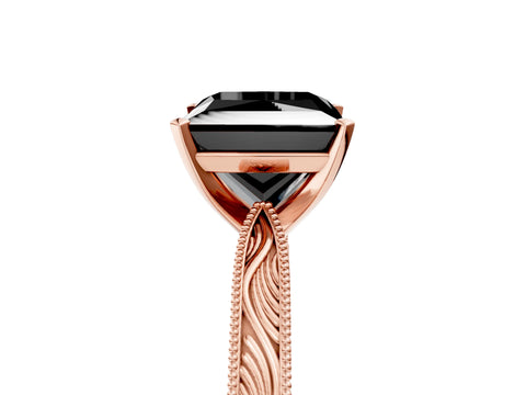 Rose gold Fancy Black Princess Cut Solitaire Milgrain Engraved Band with Four-Prong Setting_5