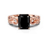 Rose gold Fancy Black Princess Cut Solitaire Milgrain Leaf Band with Prong Setting