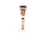Rose gold Fancy Black Princess Cut Solitaire Milgrain Leaf Band with Prong Setting_2