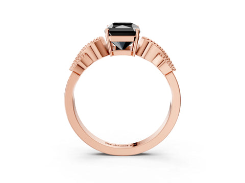 Rose gold Fancy Black Princess Cut Solitaire Milgrain Leaf Band with Prong Setting_3