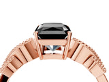 Rose gold Fancy Black Princess Cut Solitaire Milgrain Leaf Band with Prong Setting_4