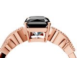 Rose gold Fancy Black Princess Cut Solitaire Milgrain Leaf Band with Prong Setting_5