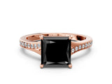 Rose gold Fancy Black Princess Cut Solitaire Pavé Band with Four-Prong Setting