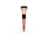 Rose gold Fancy Black Princess Cut Solitaire Princess Side Stone Engraved Band Prong Setting Ring_2