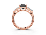 Rose gold Fancy Black Princess Cut Solitaire Princess Side Stone Engraved Band Prong Setting Ring_3