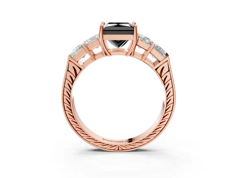 Rose gold Fancy Black Princess Cut Solitaire Princess Side Stone Engraved Band Prong Setting Ring_3