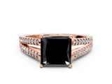 Rose gold Fancy Black Princess Cut Solitaire Split Shank Pavé Diamond Engagement Ring