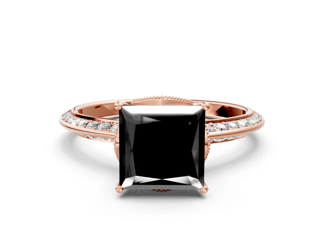 Rose gold Fancy Black Princess Cut Solitaire Split Shank Pave Diamond Engagement Ring with Four-Prong Setting_36