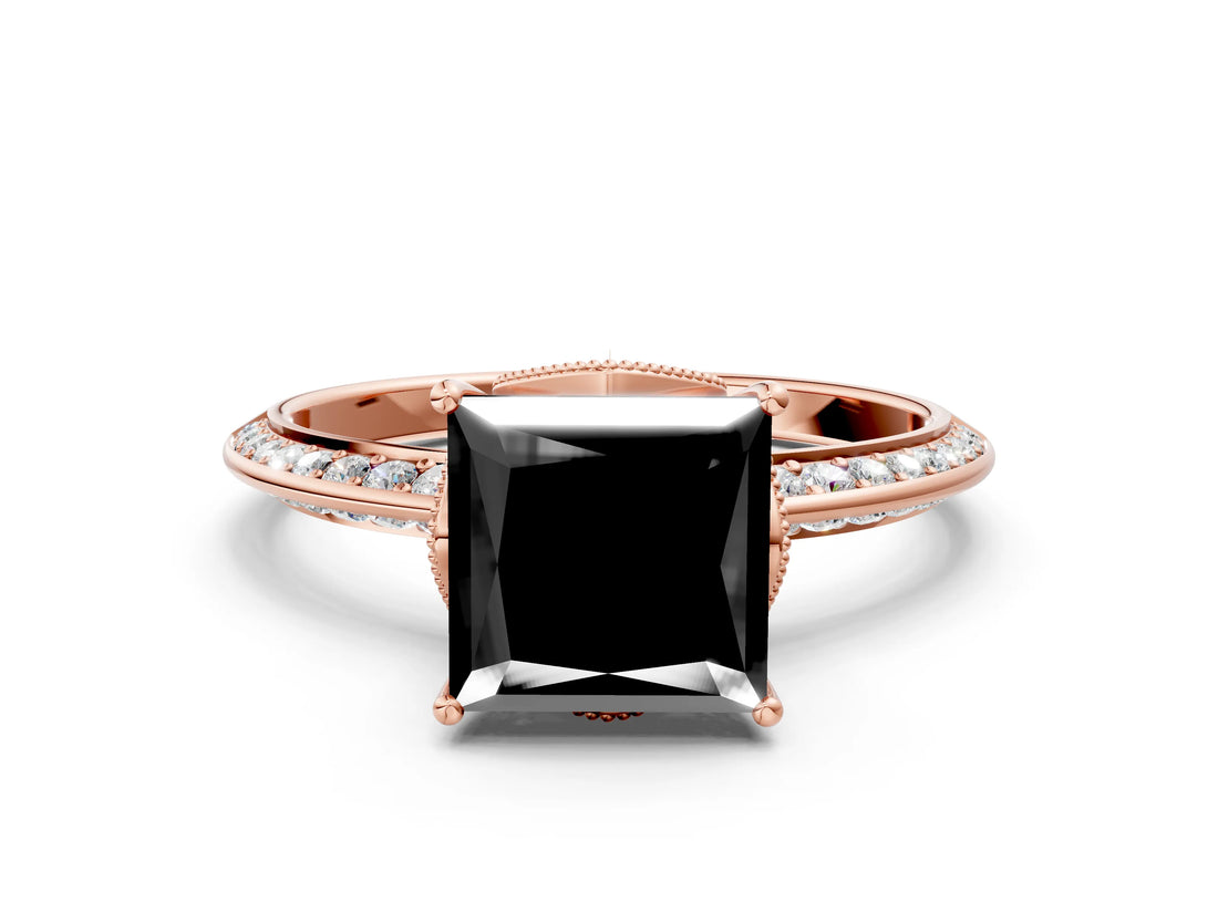Rose gold Fancy Black Princess Cut Solitaire Split Shank Pave Diamond Engagement Ring with Four-Prong Setting_6