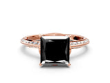 Rose gold Fancy Black Princess Cut Solitaire Split Shank Pave Diamond Engagement Ring with Four-Prong Setting_6