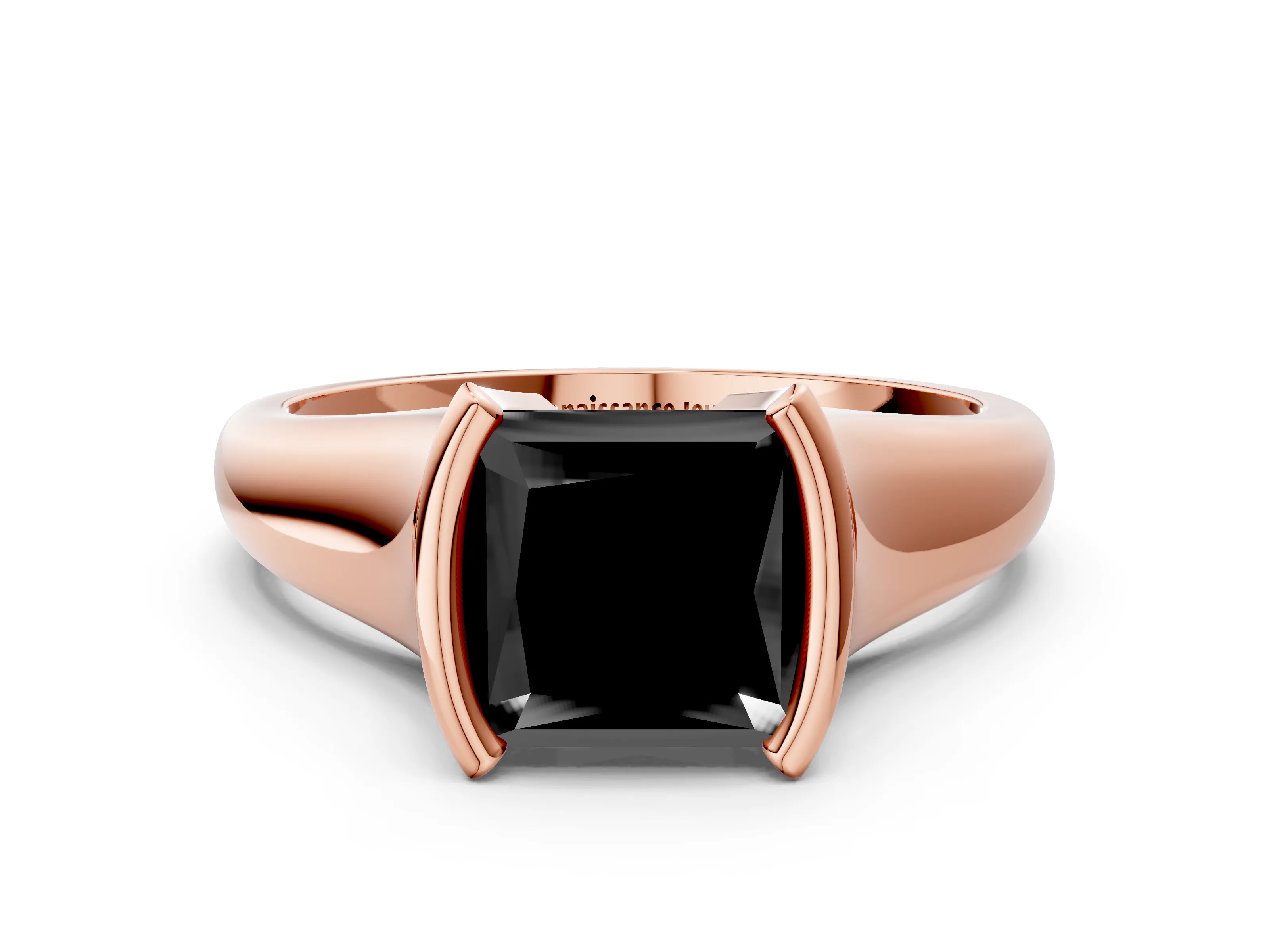 Rose gold Fancy Black Princess Cut Solitaire Tension Set Diamond Ring with Split Shank Band
