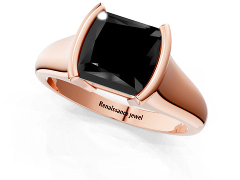 Rose gold Fancy Black Princess Cut Solitaire Tension Set Diamond Ring with Split Shank Band_1