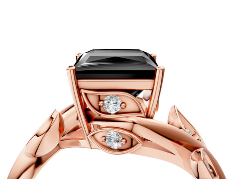 Rose gold Fancy Black Princess Cut Solitaire Twist Engagement Ring with Leaf Accents and Prong Setting_16