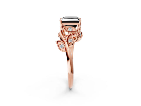 Rose gold Fancy Black Princess Cut Solitaire Twist Engagement Ring with Leaf Accents and Prong Setting_20