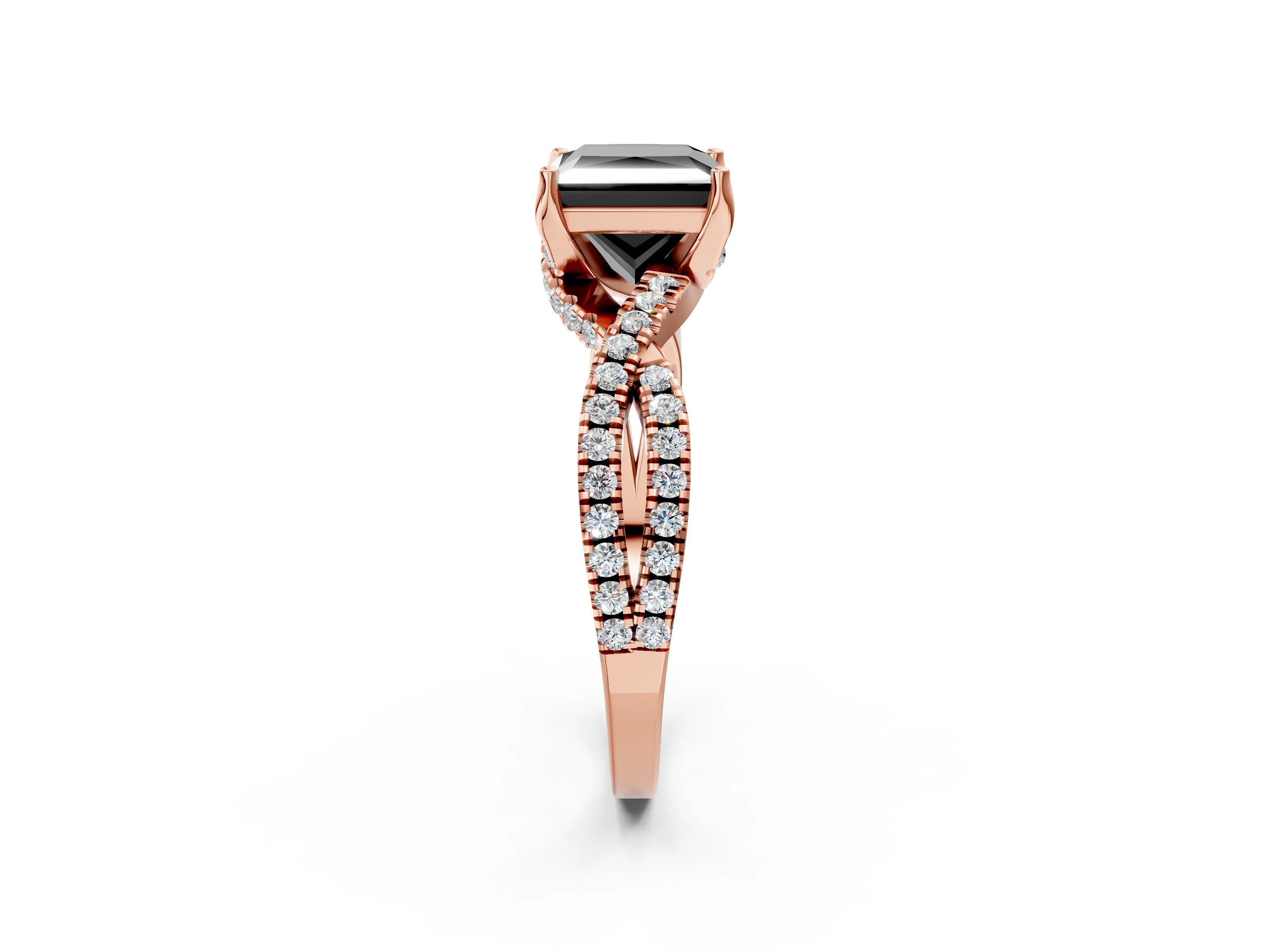 Rose gold Fancy Black Princess Cut Solitaire Twist Pave Diamond Engagement Ring with Prong Setting_2