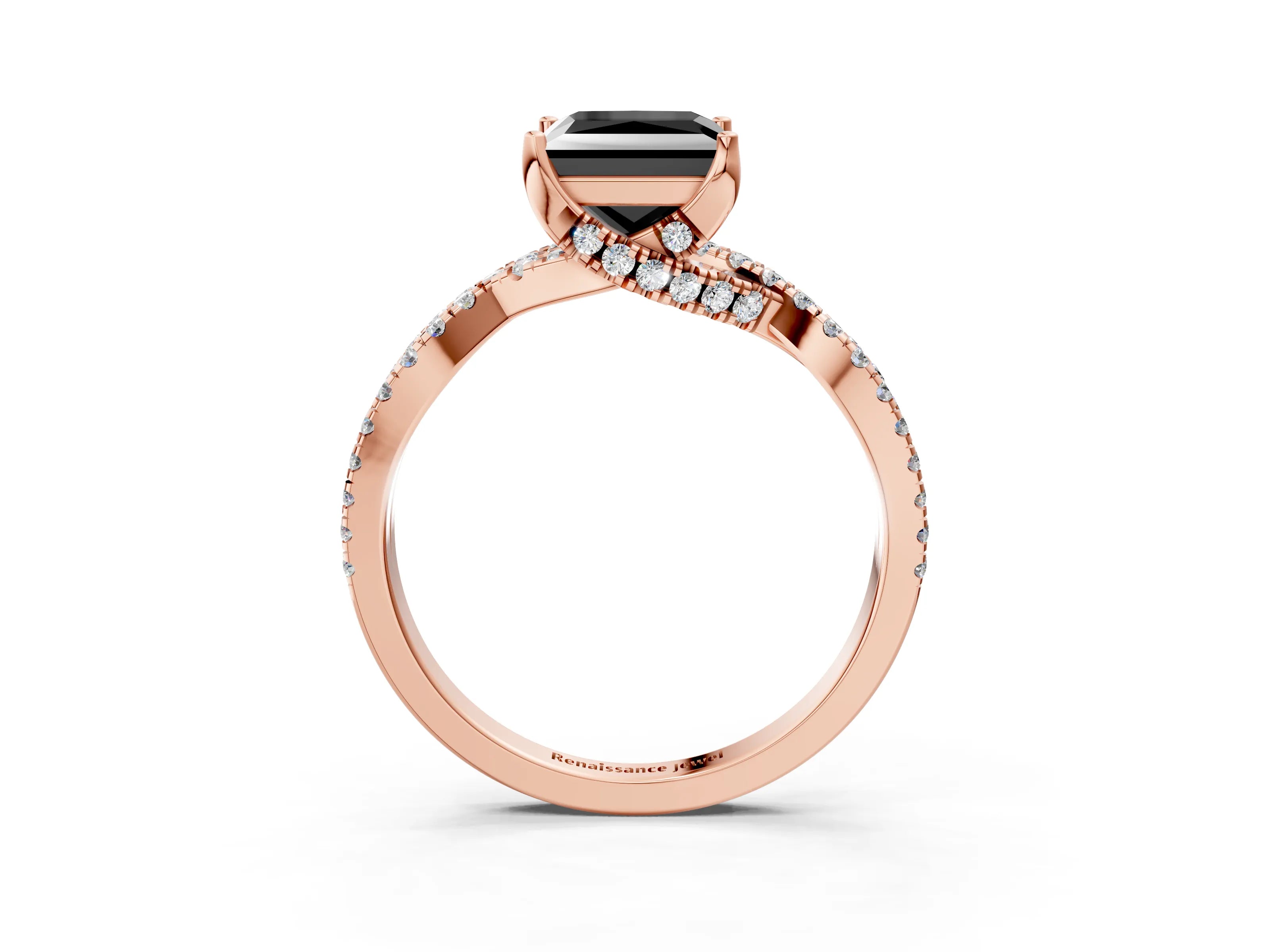 Rose gold Fancy Black Princess Cut Solitaire Twist Pave Diamond Engagement Ring with Prong Setting_27