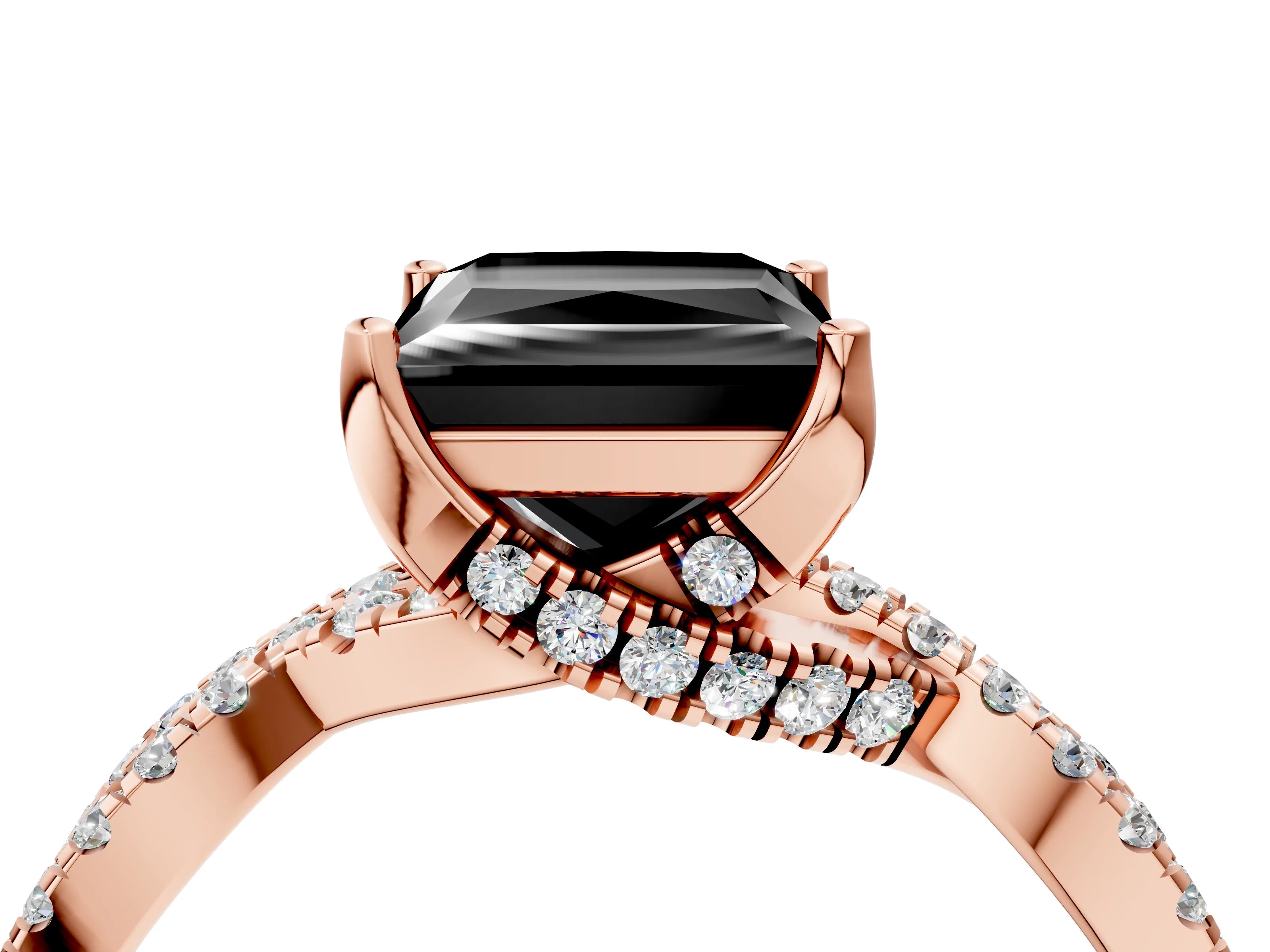 Rose gold Fancy Black Princess Cut Solitaire Twist Pave Diamond Engagement Ring with Prong Setting_28
