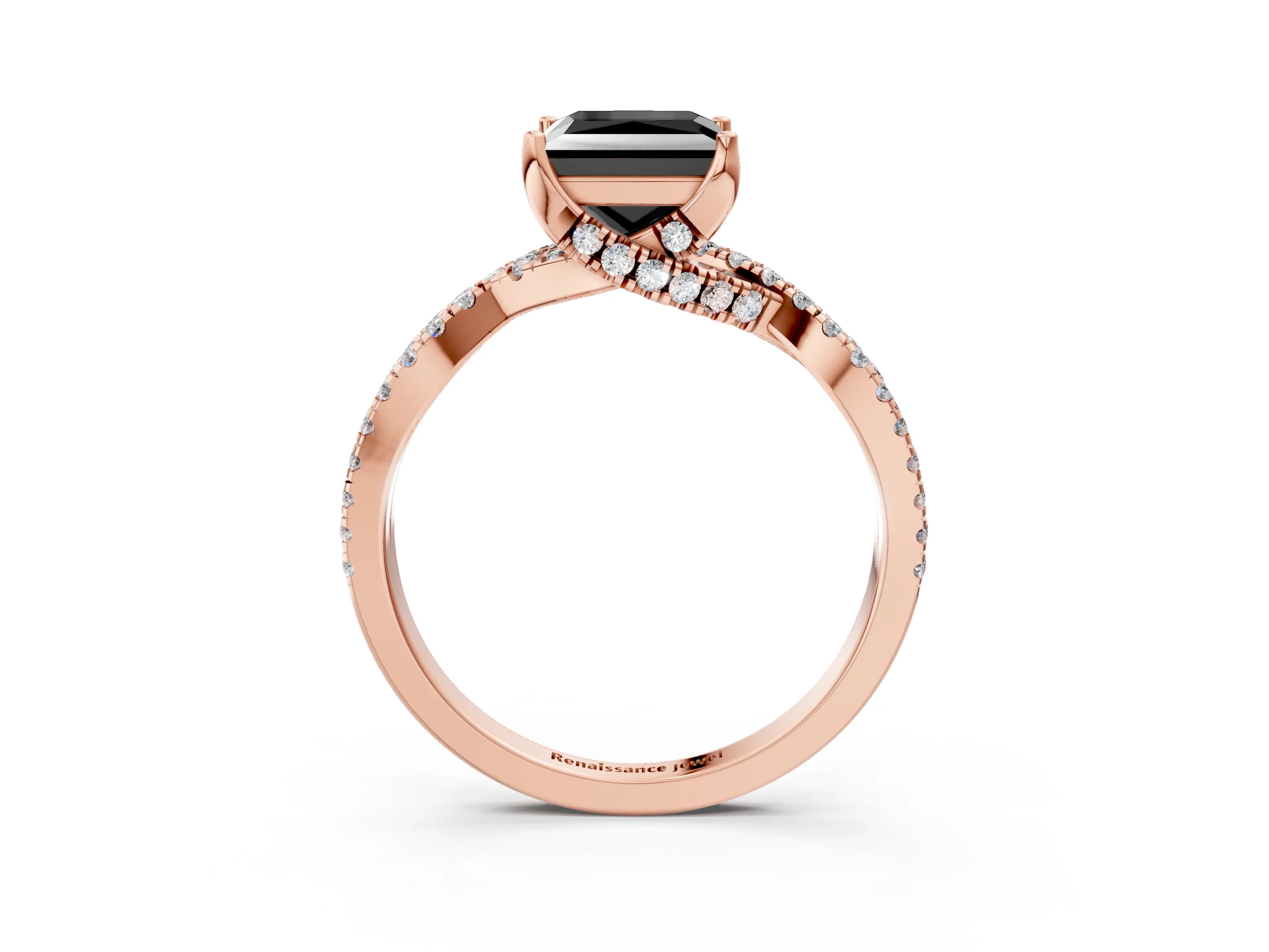Rose gold Fancy Black Princess Cut Solitaire Twist Pave Diamond Engagement Ring with Prong Setting_3