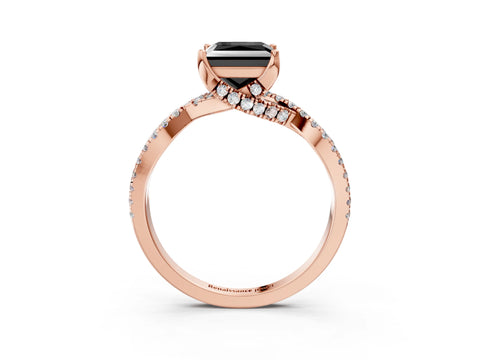 Rose gold Fancy Black Princess Cut Solitaire Twist Pave Diamond Engagement Ring with Prong Setting_3