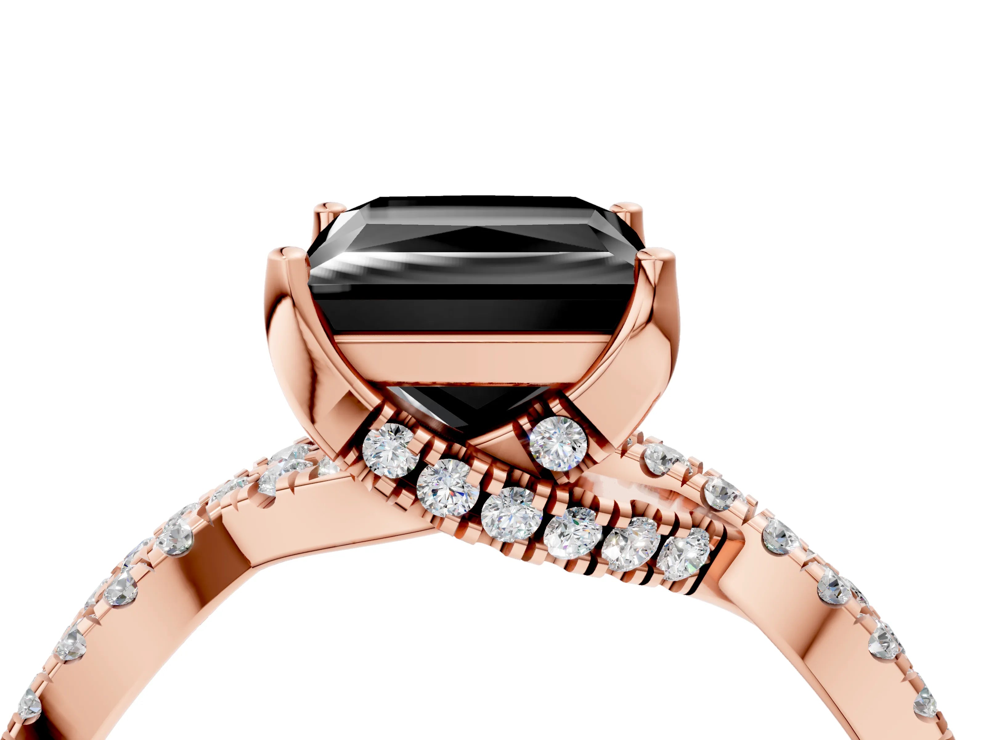 Rose gold Fancy Black Princess Cut Solitaire Twist Pave Diamond Engagement Ring with Prong Setting_4