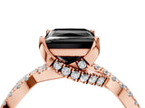 Rose gold Fancy Black Princess Cut Solitaire Twist Pave Diamond Engagement Ring with Prong Setting_4