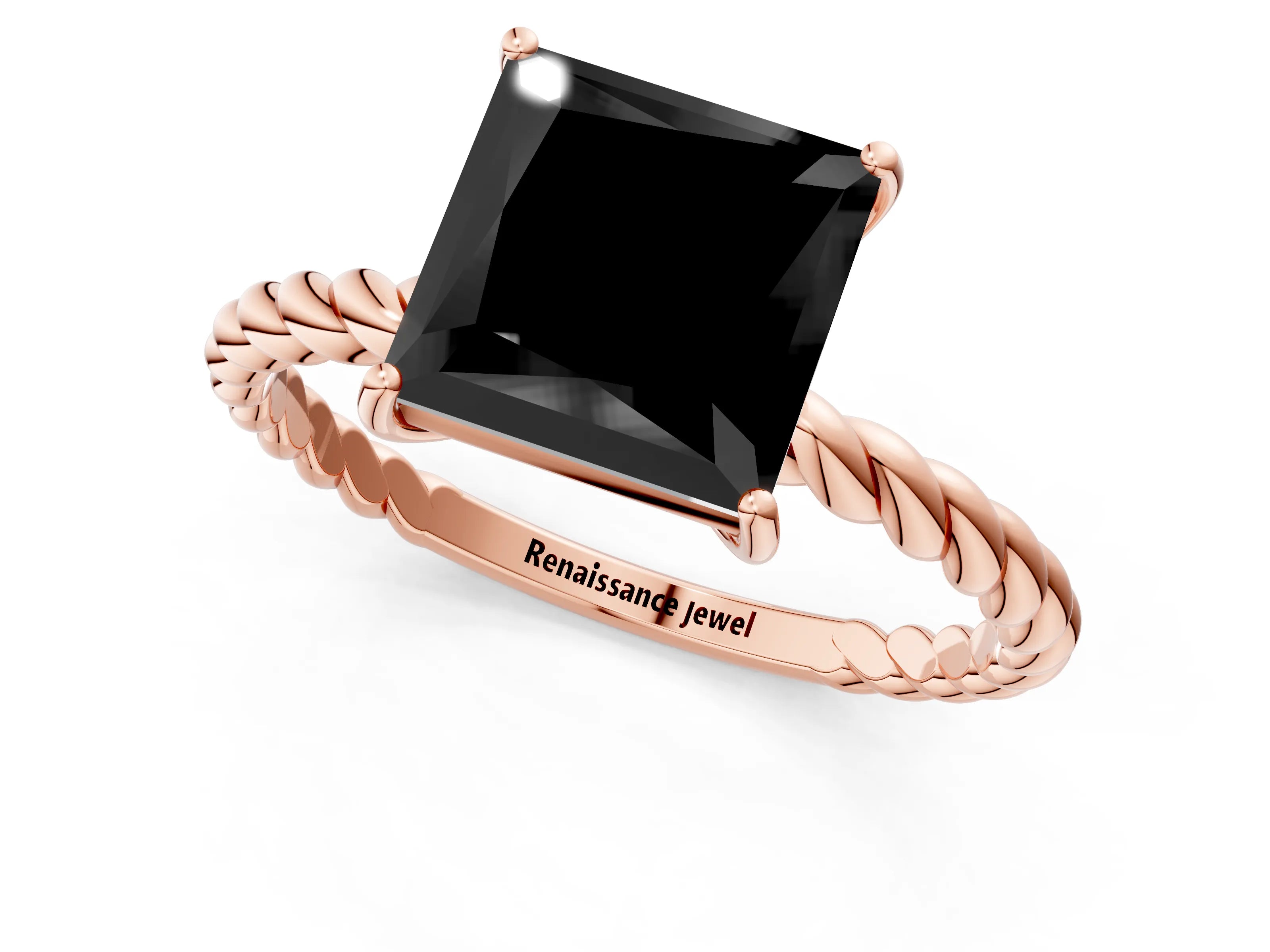 Rose gold Fancy Black Princess Cut Solitaire Twisted Band 4-Prong Ring_1