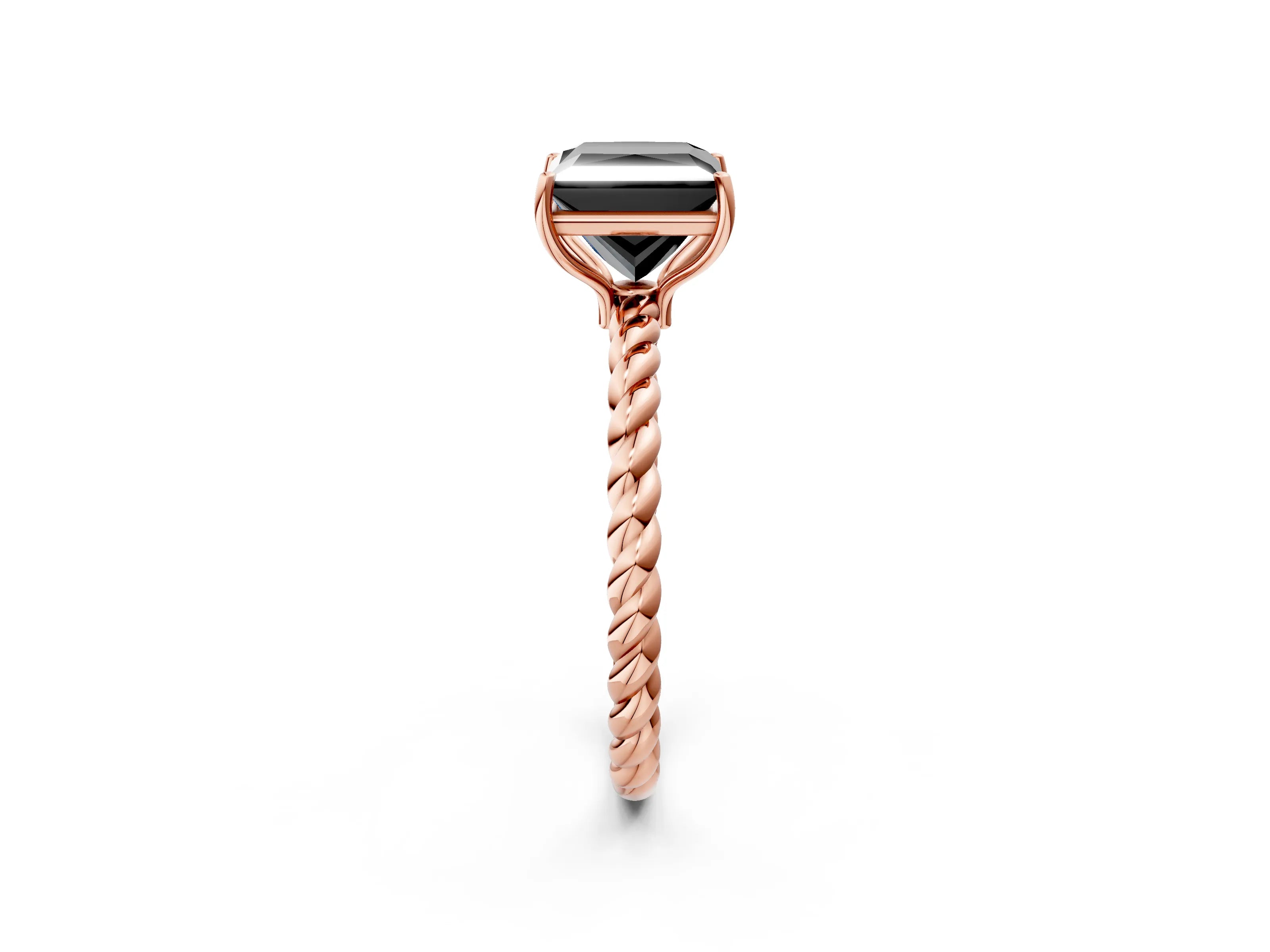 Rose gold Fancy Black Princess Cut Solitaire Twisted Band 4-Prong Ring_2
