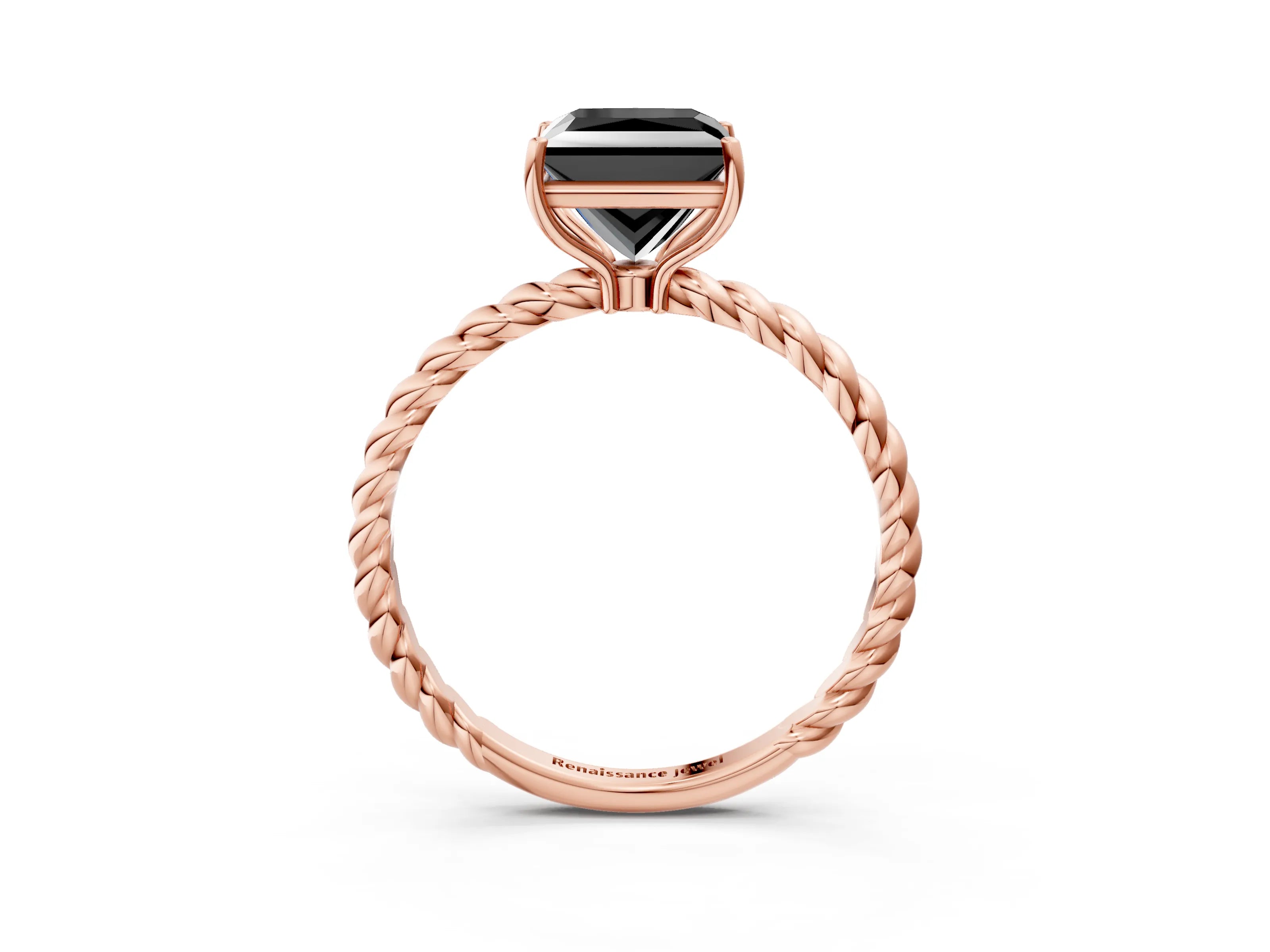 Rose gold Fancy Black Princess Cut Solitaire Twisted Band 4-Prong Ring_3
