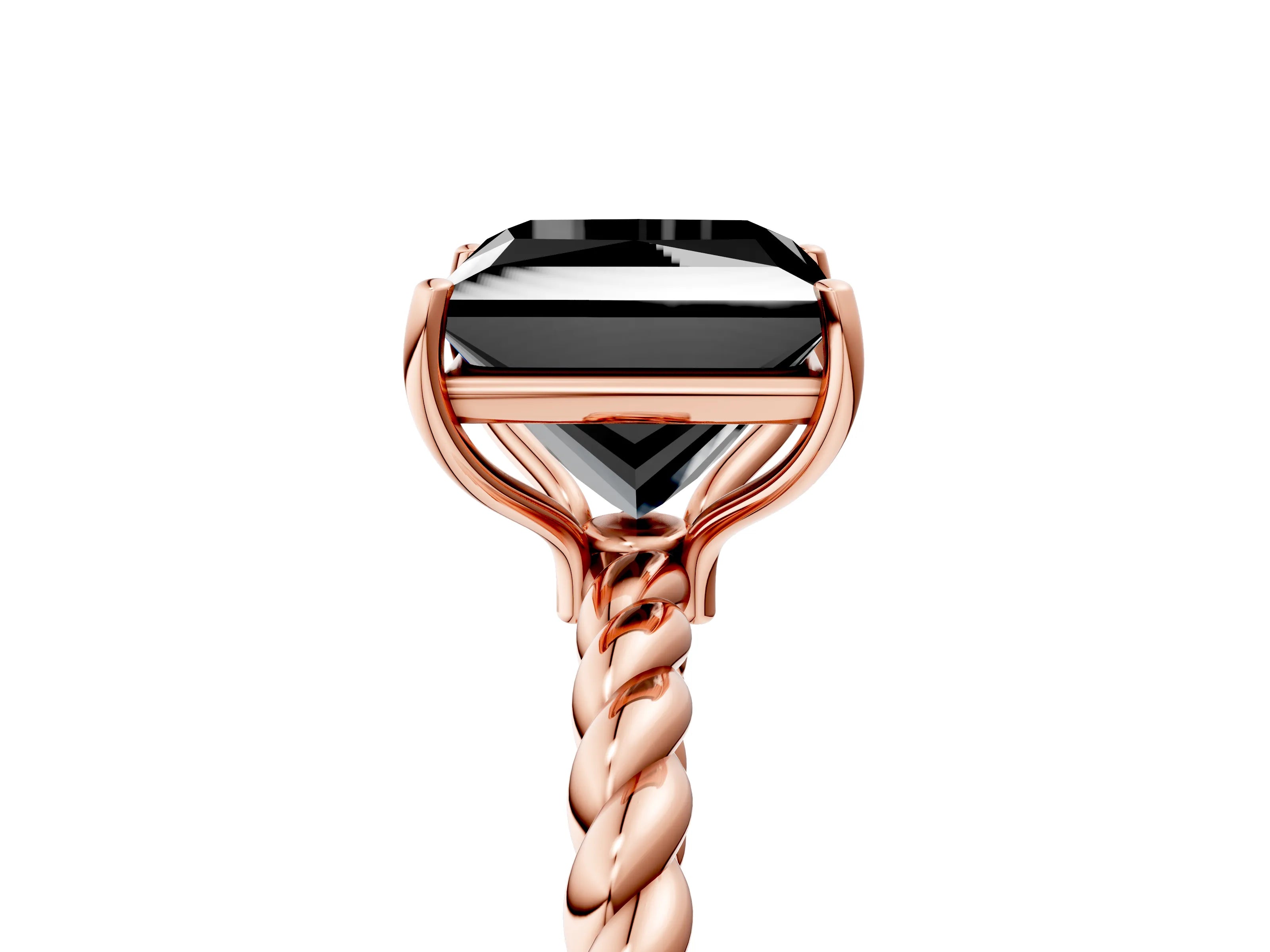 Rose gold Fancy Black Princess Cut Solitaire Twisted Band 4-Prong Ring_5