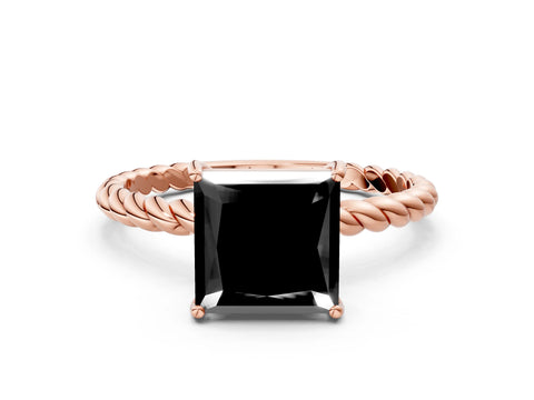 Rose gold Fancy Black Princess Cut Solitaire Twisted Band 4-Prong Ring