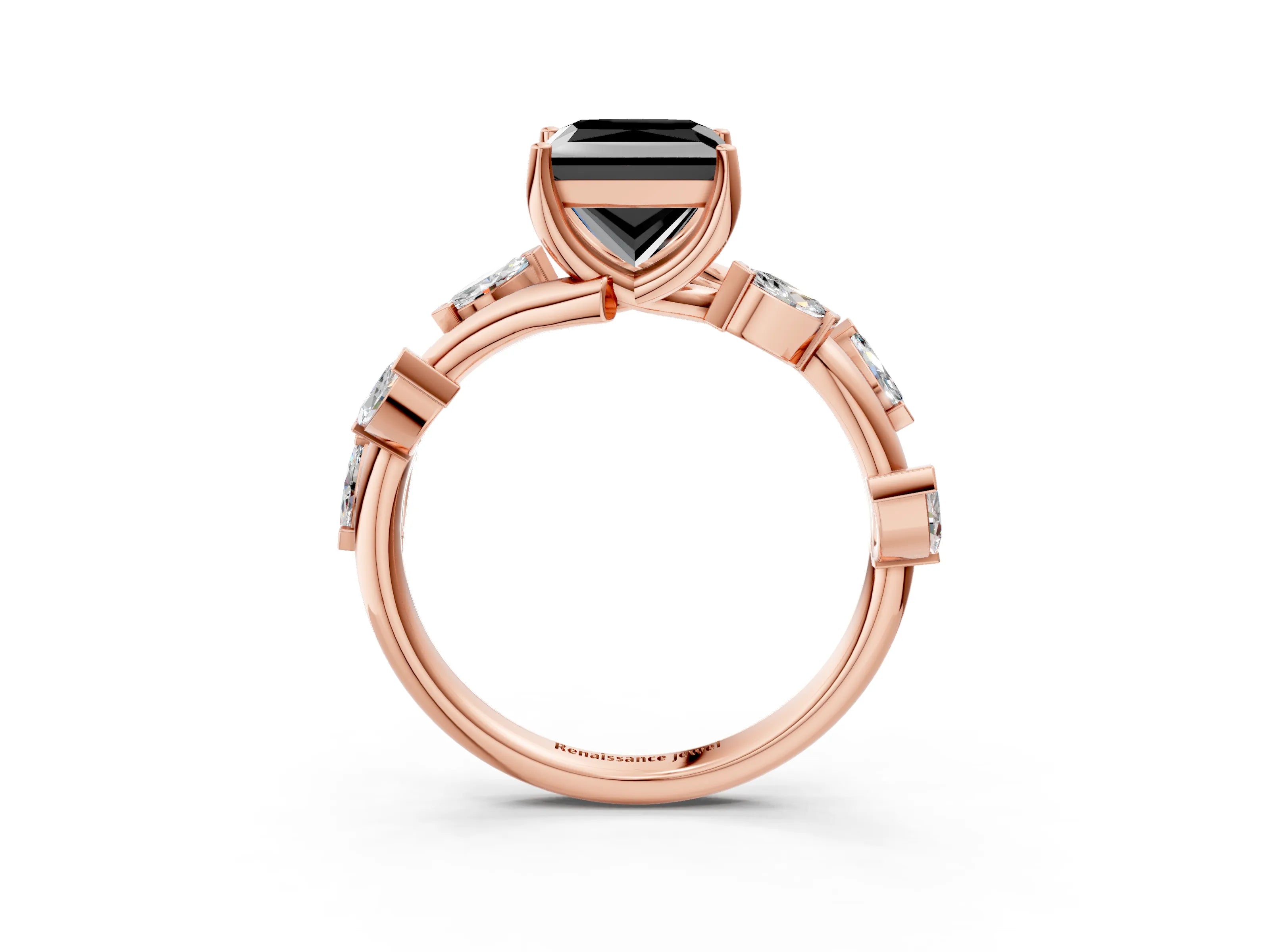Rose gold Fancy Black Princess Cut Solitaire Twisted Band Marquise Accent Prong Setting Ring_3