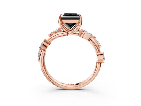 Rose gold Fancy Black Princess Cut Solitaire Twisted Band Marquise Accent Prong Setting Ring_3