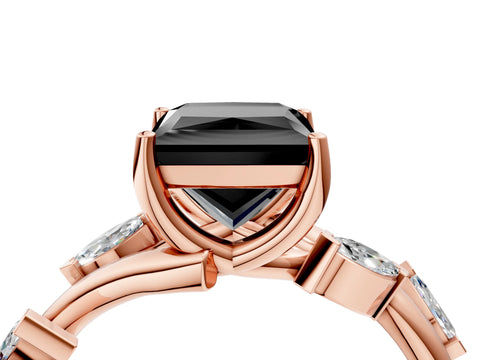 Rose gold Fancy Black Princess Cut Solitaire Twisted Band Marquise Accent Prong Setting Ring_4